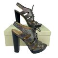 Coach Shoes | Coach Moreen Metallic Pewter Leather Sandal 8 M Lace Up Slingback High Heel | Color: Gray | Size: 8