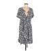 Ann Taylor LOFT Outlet Casual Dress Plunge Short sleeves: Black Floral Dresses - Women's Size Medium