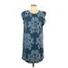 Ann Taylor LOFT Casual Dress - Shift Scoop Neck Short sleeves: Blue Floral Dresses - Women's Size Small