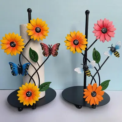 Kitchen Paper Towel Holder Free-standing Metal Kitchen Towel Holder Farmhouse Sunflower Kitchen Decor With Sturdy Base For
