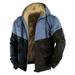 Qwertyu Mens Cycling Bike Winter Jackets Windproof Fleece Lined Zip Up Hooded Flannel Western Pockets Denim Jacket Sherpa Distressed Military Outwear Big and Tall Work Drawstring Coat Blue 5XL