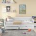 White Wooden Daybed with Trundle, Two Storage Drawers, Extendable Twin Size