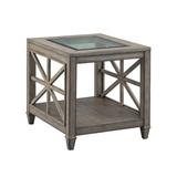 End Table Natural Solid Wood Nightstand with Tempered Glass Top Coffee Table Storage Dresser with Open Shelf for Livingroom