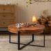 Cross Wood Grain Splicing Coffee Table Round End Table, Black+Natural