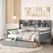 Twin/Full Daybed with Side Bookcase, Wooden Sofa Bed Frame with 2 Drawers & Wood Slats Support, Modern Captain Bed Platform Bed