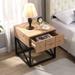 Natural Wood Nightstand Accent Table with Drawer and Metal Legs, Industrial End Table White Sofa Side Table for Living Room