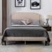 Beige Modern Linen Platform Bed, Nailhead Trim, Easy Assembly, Full Size