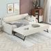 Beige Upholstered Twin Daybed with Trundle, USB Charging Design