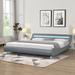 Gray Curve Design Faux Leather LED Upholstered Platform Bed, King Size