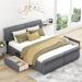 Gray Modern Linen Upholstery Platform Bed with Two Storage Drawers