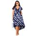 Plus Size Women's Tie-Dye V-Neck Cover Up Dress by Swimsuits For All in Navy White (Size 10/12)