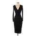 Shein Casual Dress - Midi Plunge Long sleeves: Black Solid Dresses - Women's Size X-Small