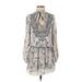 Parker Casual Dress - Mini Tie Neck Long sleeves: Gray Paisley Dresses - Women's Size X-Small - Paisley Wash