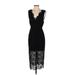 Jill Jill Stuart Cocktail Dress - Midi V-Neck Sleeveless: Black Print Dresses - Women's Size 4
