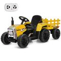 COSTWAY Ride on Tractor and Trailer, 12V Battery Powered Electric Kids Toy Car with Remote Control, LED Lights, USB & Bluetooth Music, Four Wheels Ride on Toys for Children Ages 3+ (Yellow)