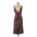 Fame And Partners Casual Dress - Midi Plunge Sleeveless: Burgundy Dresses - Women's Size 0