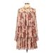 Nasty Gal Inc. Casual Dress - DropWaist Mock Long sleeves: Tan Floral Dresses - Women's Size 8