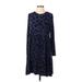 Mud Pie Casual Dress - A-Line Crew Neck Long sleeves: Blue Leopard Print Dresses - Women's Size Small