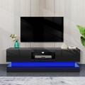 Wrought Studio™ Morden TV Stand w/ LED Lights in Black | 19.68 H x 63 W x 15.75 D in | Wayfair F30E2C712531462D973AE835E1530BAB