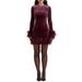 Lavinia Feather Trim Long Sleeve Velvet Body-con Cocktail Minidress