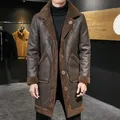 Reversibile Pellicce Da Uomo Shearling Imitazione Pelle di Daino Lungo Cappotto di pelle Giacca Uomo