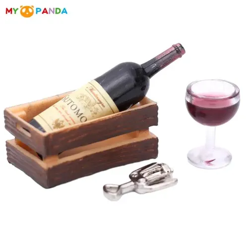 1 Satz Puppenhaus Miniatur Rotwein flaschen Weinglas Flaschen öffner mit Box Modell Puppenhaus Küche