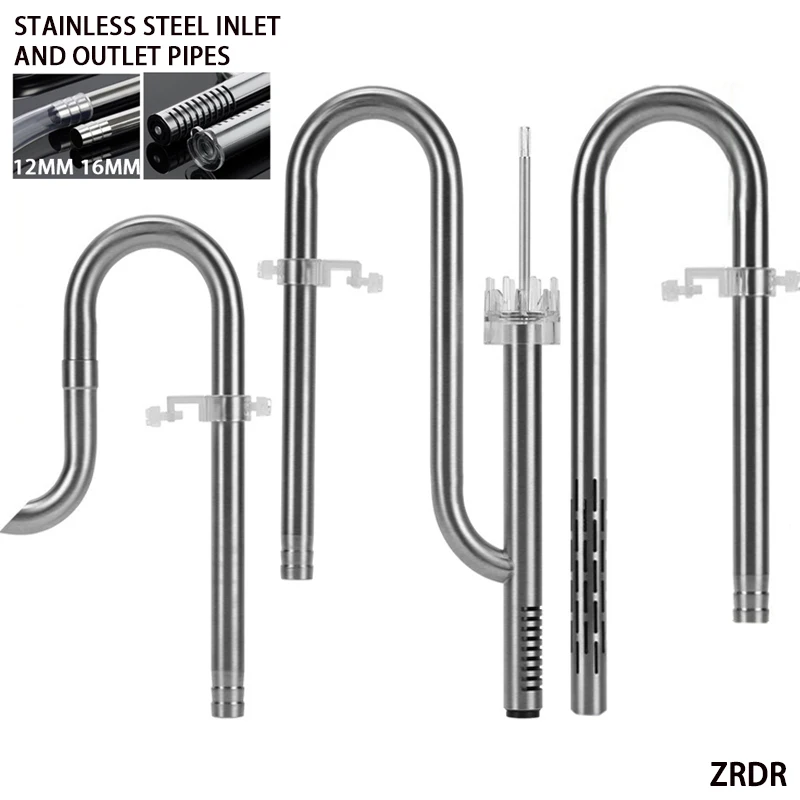 ZRDR Aquarium-Filter, Rohrfilter, Außenfilter aus Edelstahl 304, Einlass und Auslass, Ölentfernungsfolie, Filterzubehör Image