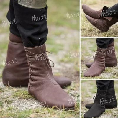 Mittelalterlichen Karneval Männer Ritter Hunter Prinz Lace Up Viking Pirate PU Leder Stiefel Frauen Bühne Requisiten Schuhe Retro Cosplay Kostüme Image