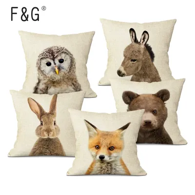 Niedliche Baby-Tiere-Kissenbezug, Heimdekoration, Hase, Esel, Fuchs, dekorative Kissen, Image