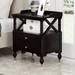 Wooden Nightstand with 2 Storage Drawers and Open Shelf & Fenced Deskto for Living Room Bedroom