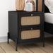 Modern Cannage Rattan Wood Closet 2-Drawer Side Table End Table Nightstand for Bedroom Living Room