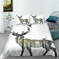 Home Bed Set White Bed Cover Set 3D Deer Painting Bedding Cover Set Vintage Home Textiles King (90 x104 )