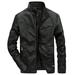 Men s Stand Collar Leather Jacket Motorcycle Lightweight Faux Leather Outwear Baseball Uniform Leather Jacket for Men Slim Fit
