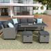 U_STYLE Patio Furniture Set 5 Piece Outdoor Conversation Set Dining Table Chair with Ottoman and Throw Pillows