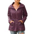 HGYCPP Womens Plus Size Autumn Waterproof Hooded Jacket Long Sleeve Drawstring Zipper Rain Coat Casual Outdoor Hiking Windbreaker S-3XL