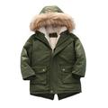 Children s Parka Jacket Winter Velvet Fleece Padded Coat Winter Fashion Hooded Boy s Thick Warm Coat Cotton-Padded Hoodies Jacket Green 5-6 Years