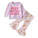 KDFJPTH Toddler Outfits for Girls Kids Outfit Letters Prints Long Sleeves Tops Sweatershirts Pumpkin Prints Bell Bottom Pants 2Pcs Clothes Sets for Children