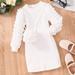 Baby Girls Knitted Sweater Dress Soft Bubble Long Sleeve Stripe Dress with Bag Fall Winter Thick Warm Outfits 3-7Y