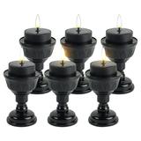 piaybook Outdoor Lighting 6PC Outdoor Solar Black Oil Lamp Halloween Decoration Solar Rechargeable Oil Lamp Outdoor Rain Belt Black Candlestick LED Candle Light For Garden Lawn Landscape Lamp Black