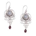 Moonstone and garnet dangle earrings, 'Spirit Chandelier'