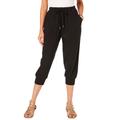 Plus Size Women's Drawstring Soft Knit Capri Pant by Roaman's in Black (Size 3X)