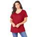 Plus Size Women's V-Neck Ultimate Tee by Roaman's in Classic Red (Size S) 100% Cotton T-Shirt