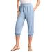 Plus Size Women's Drawstring Soft Knit Capri Pant by Roaman's in Pale Blue (Size 4X)