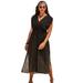 Plus Size Women's Surplice Maxi Cover Up Dress by Swimsuits For All in Black Gold (Size 10/12)