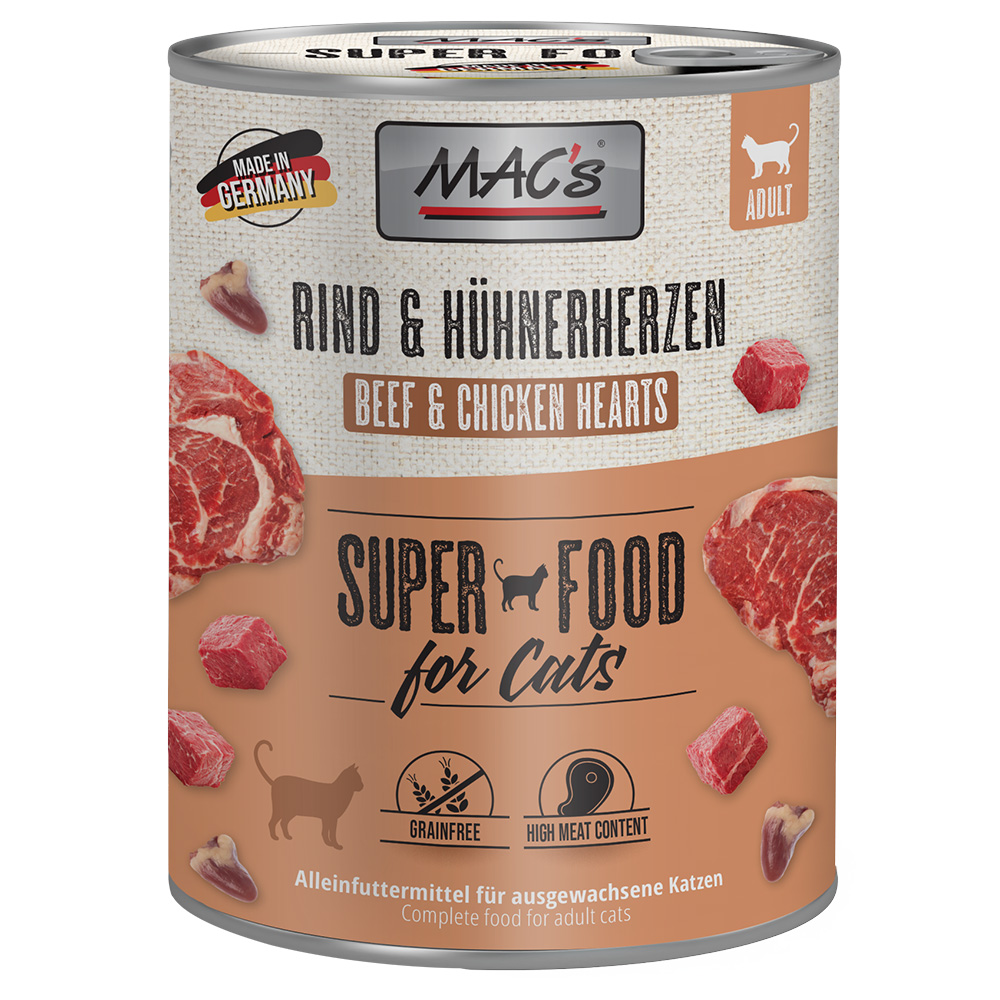 6x800g Beef & Chicken Hearts MAC's Cat Wet Cat Food