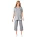 Plus Size Women's Striped Inset & Capri Set by Woman Within in Heather Grey Mini Stripe (Size 38/40) Pants