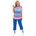 Plus Size Women's Two-Piece V-Neck Tunic & Capri Set by Woman Within in Paradise Blue Multi Tie-dye Stripe (Size L)