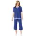 Plus Size Women's Striped Inset & Capri Set by Woman Within in Ultra Blue Mini Stripe (Size 30/32) Pants