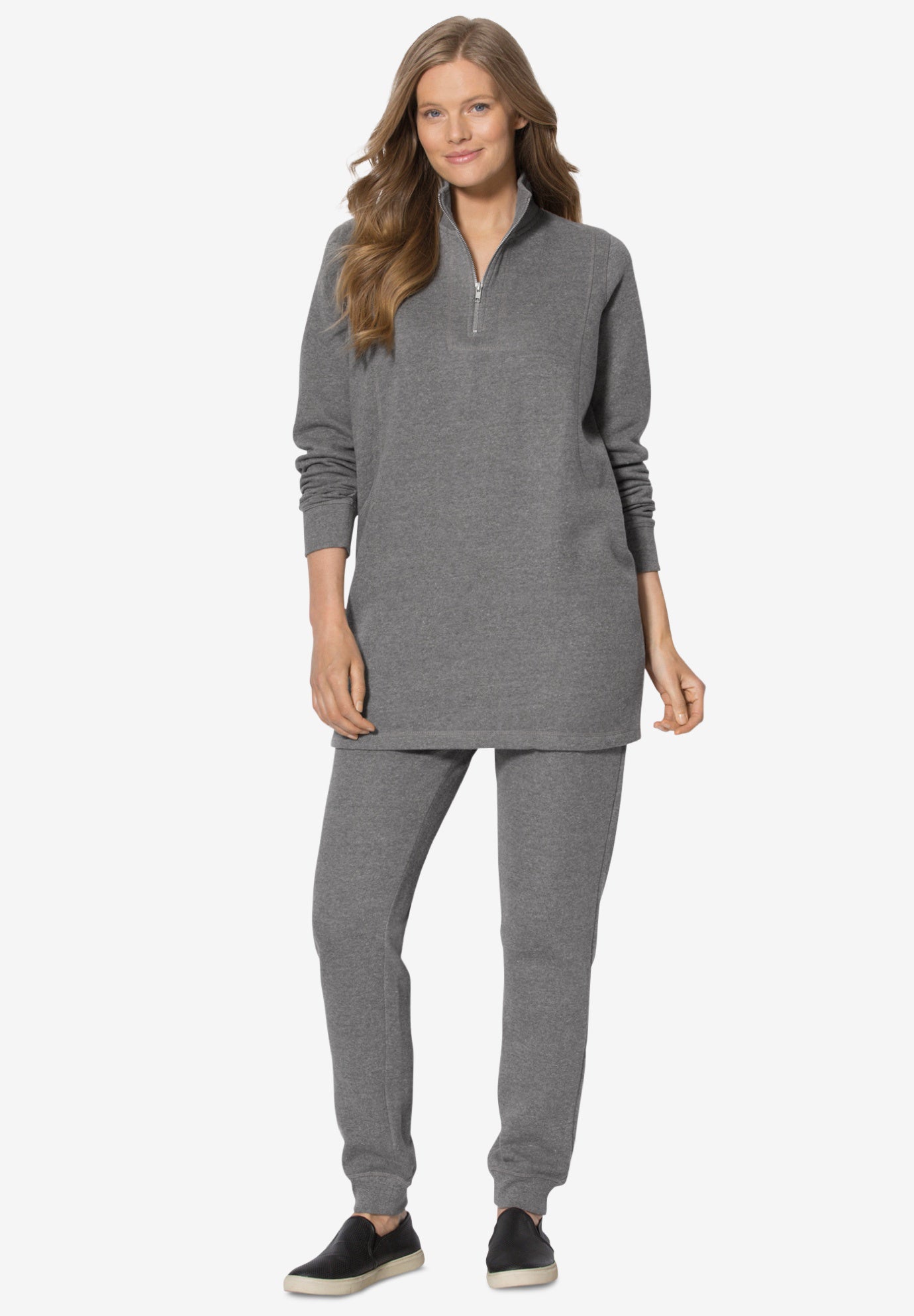 Plus Size Women's 2-piece fleece sweatshirt set by Woman Within in Medium Heather Grey (Size 3X)