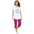 Plus Size Women's Two-Piece V-Neck Tunic & Capri Set by Woman Within in Flamingo Love (Size 4X)